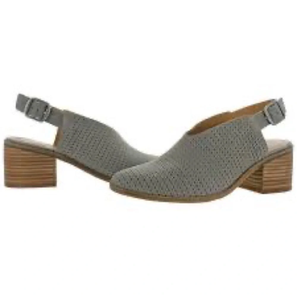 NWOB Lucky Brand Grey Perforated Slingback Stacked Heels - Picture 11 of 11